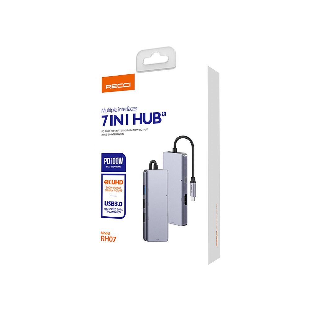 Recci RH07 7 in 1 Type-C Hub PD 100W Şarj Destekli SD Kart-HDMI-USB Çoğaltıcı Kablo 120mm - 5 Recci RH07 7 in 1 Type-C Hub PD 100W Şarj Destekli SD Kart-HDMI-USB Çoğaltıcı Kablo 120mm - 5